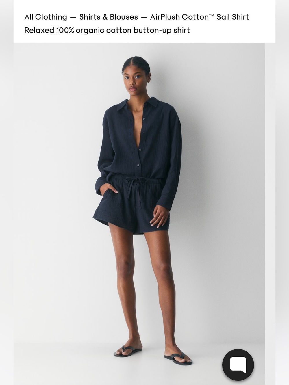 Aritzia Airplush Cotton Button-Up Shirt and Drawstring Shorts Set